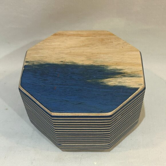 Island Bamboo Pakkawood Salt Cellar Spice Box Trinket Box Blue w/ Magnet Lock - Picture 6 of 6